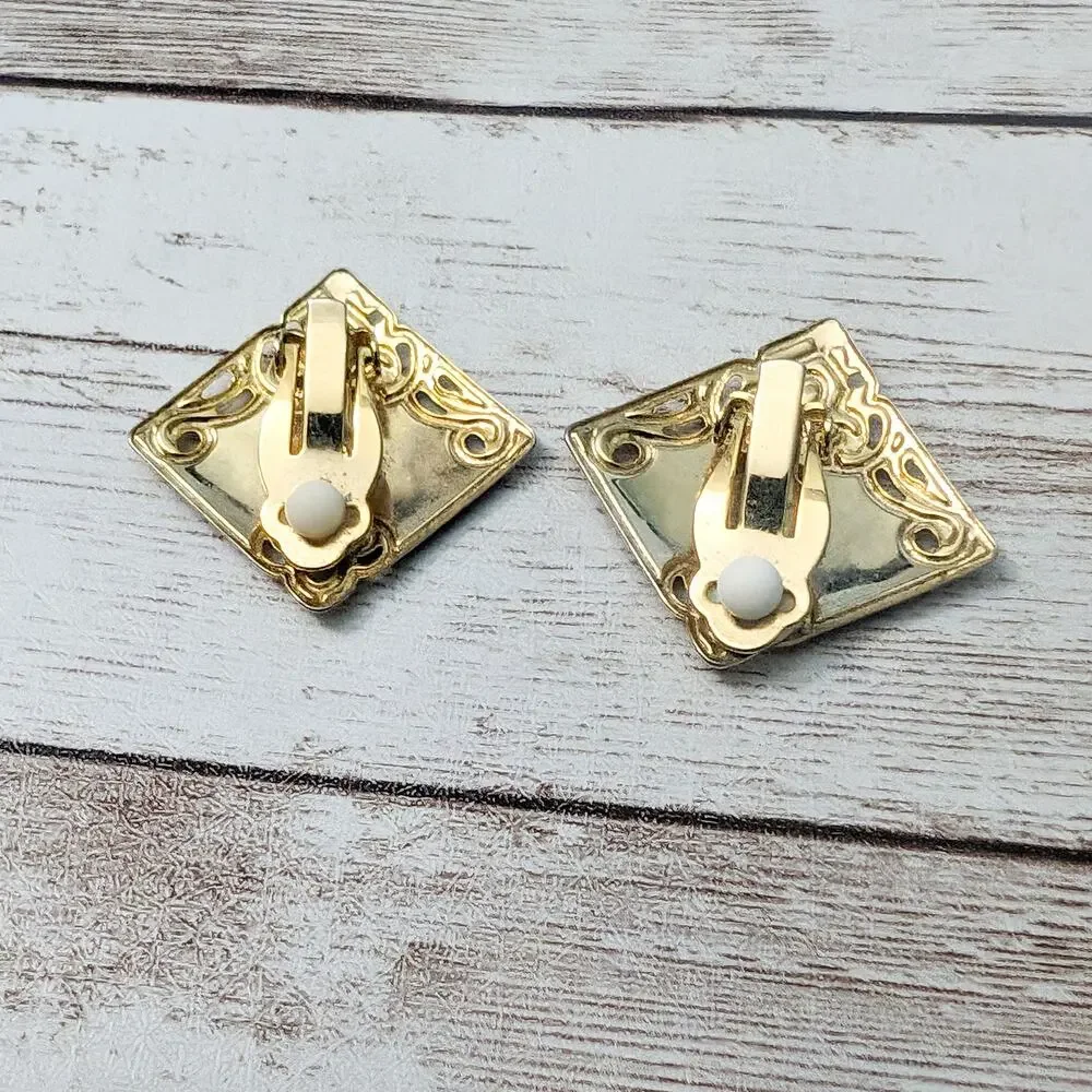 Vintage Clip On Earrings Gold Tone with Multi Colored - Clip Repair Needed